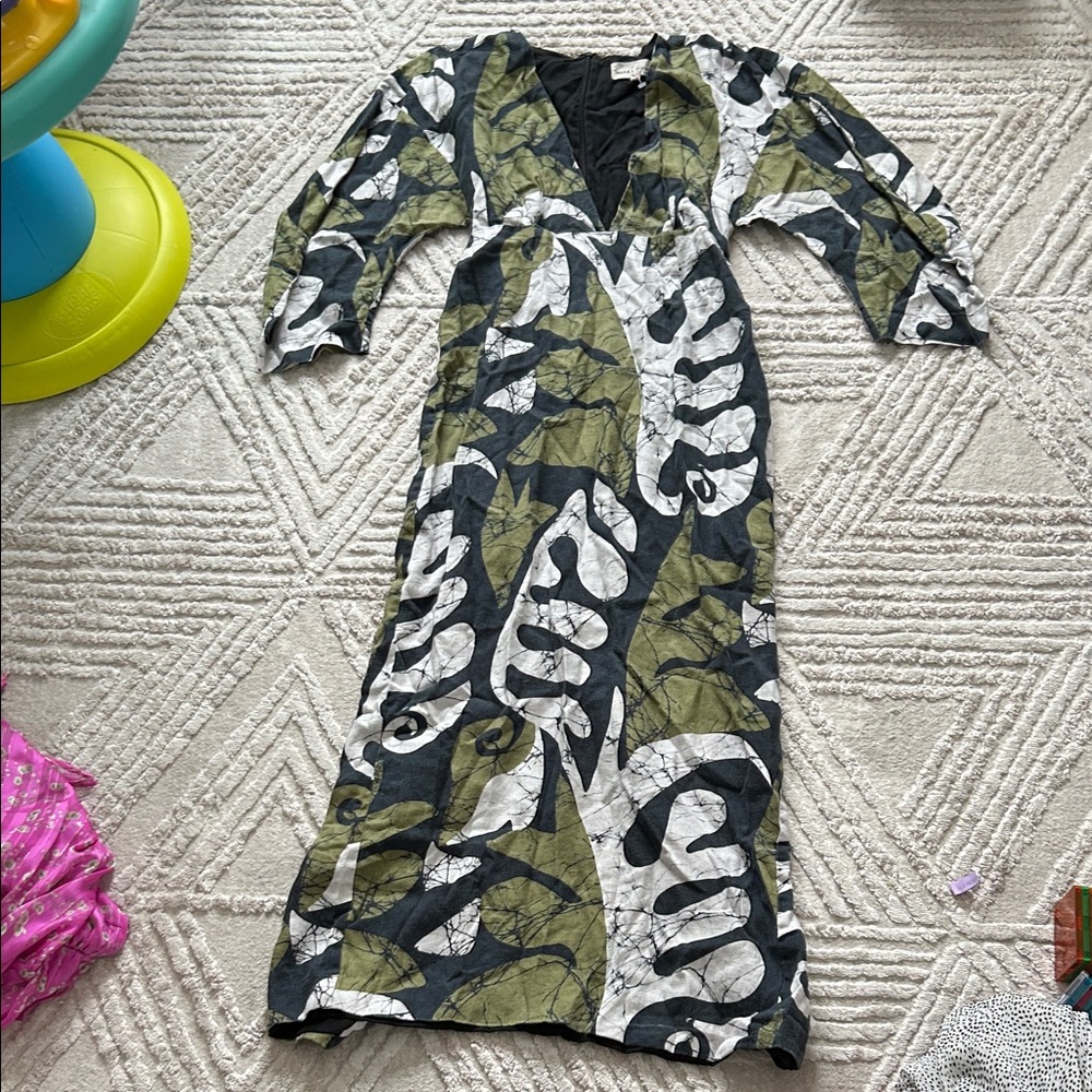 Mara Hoffman Olive Black White Abstract Print Maxi Dress